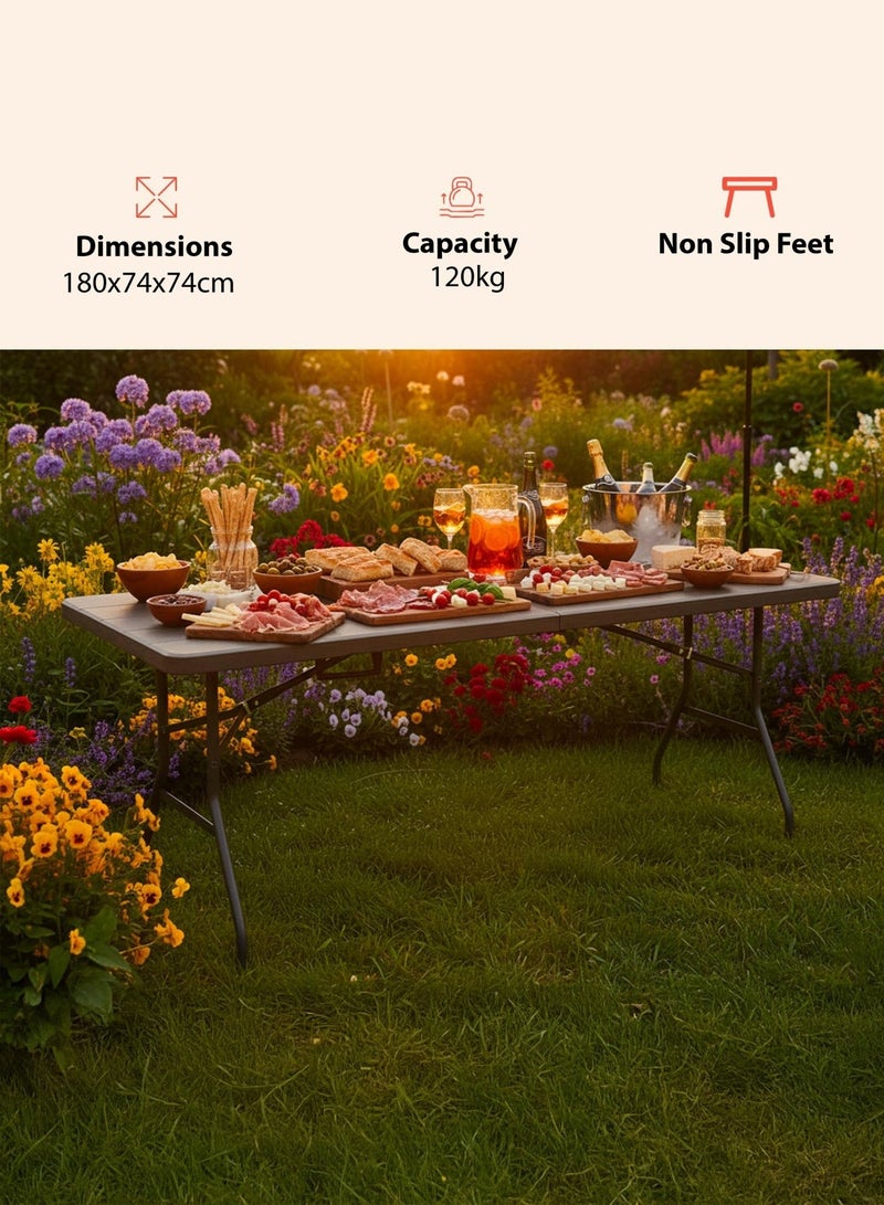 Toshionics Portable Folding Outdoor Garden Table 180×74×74 cm – Heavy-Duty HDPE Picnic & Camping Table with Safety Lock, Anti-Slip Feet, 120 kg Load Capacity, Space-Saving Foldable Dining Table for Garden, BBQ & Events - Image 5